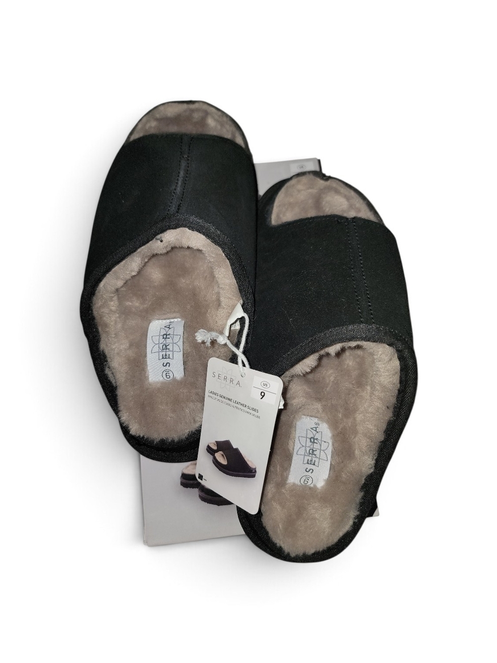 Serra Ladies Genuine Leather Slides - Black - Picture 4 of 5